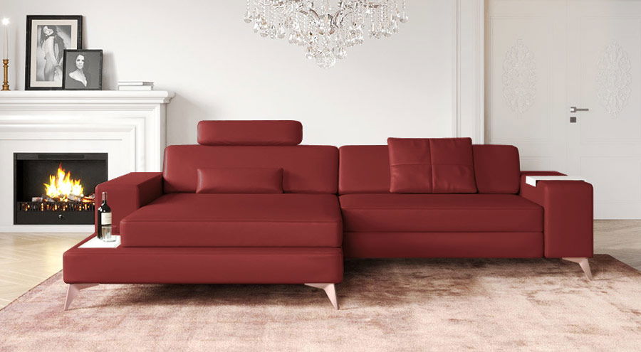 Offers Leder Sofa Eck Couch L-Form Schlaf Garnitur Live Line wNEU rot!!!